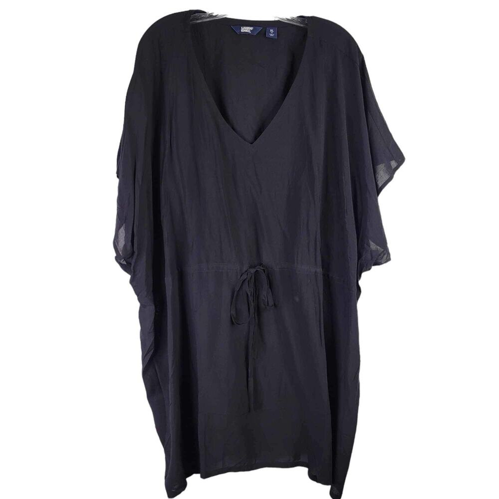 Lands End Swim Coverup Women's XL Black Short Sleeve Tie Cinch Waist Modal